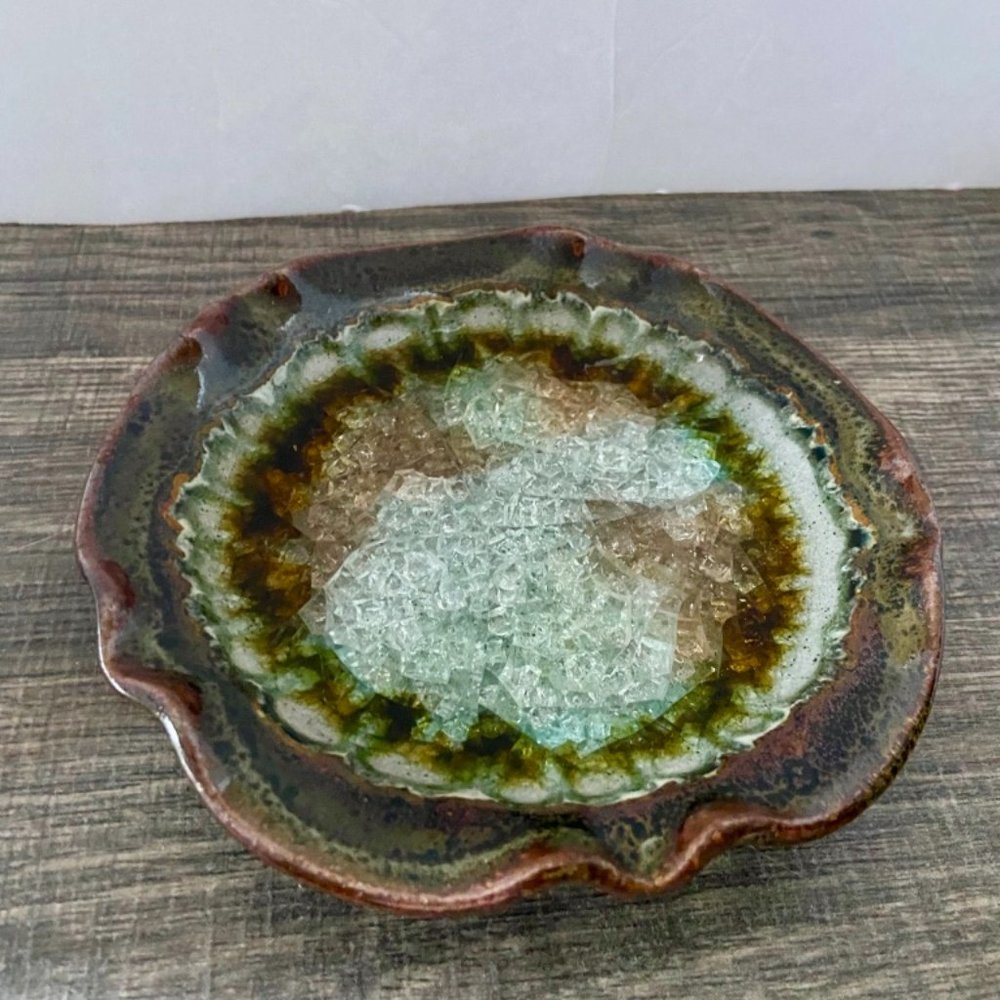 Artisan Made Recycled Glass Pottery Ash Tray